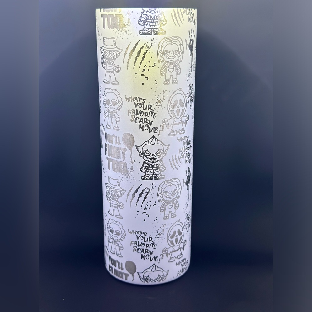 Horror themed glow in the dark tumbler.